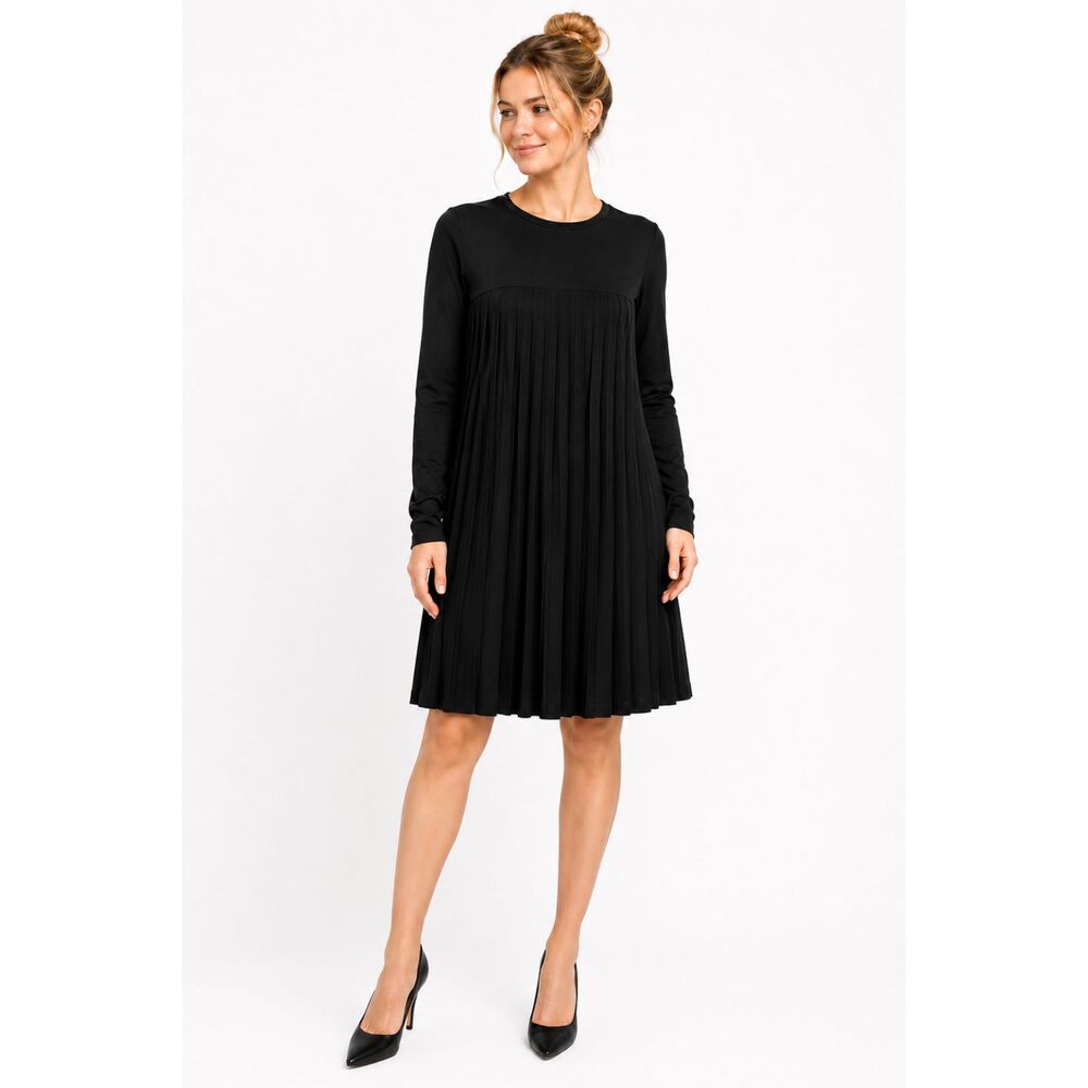 ASOS Design Black Pleated Long Sleeve Mini Shift Smock Dress Sz 4